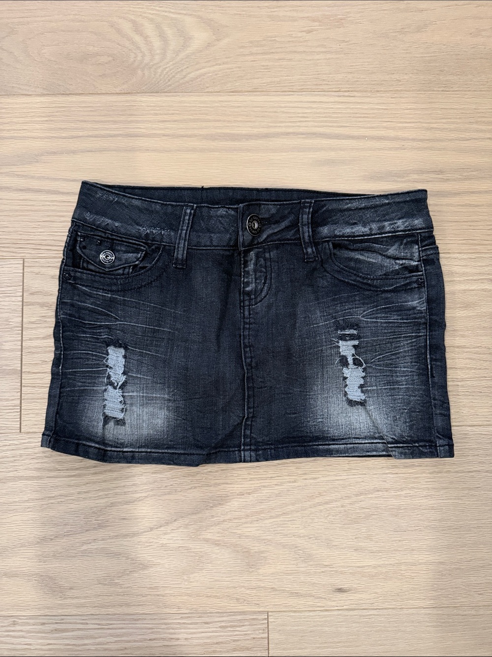 Guess Dark grey/black Wash Distressed Denim Mini Skirt